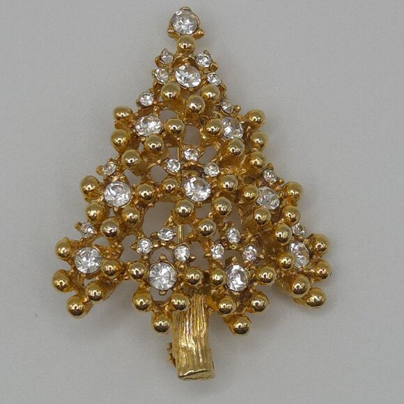 Eisenberg Brooch Gold Tone Christmas Tree White Lights Holiday Joy Festive Pin - Picture 7 of 16